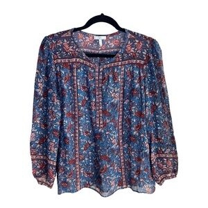 Joie Rosalind Womens M Silk Floral Sheer Blouse Sheer Long Sleeve Button Front